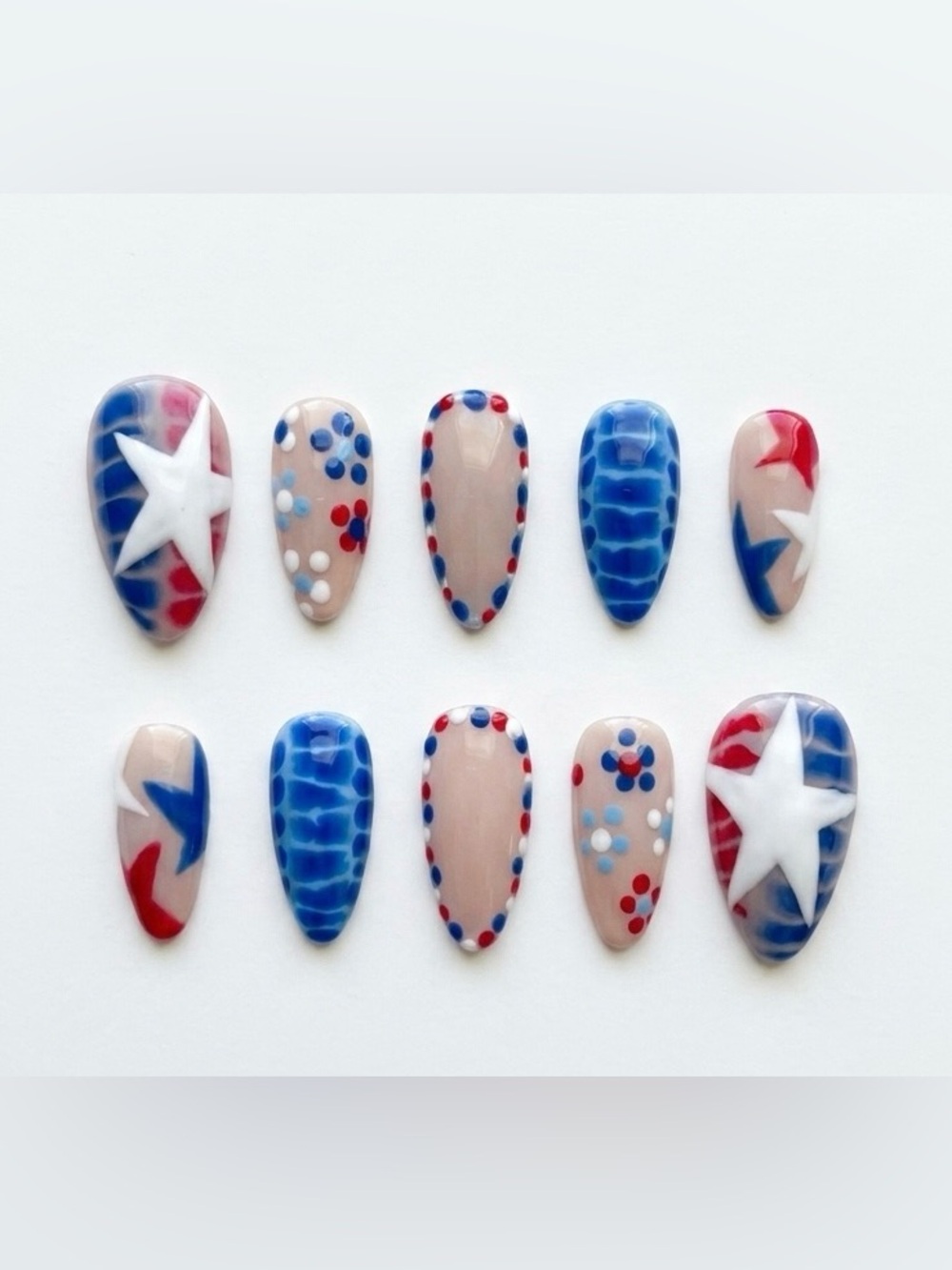 Patriotic Red White & Blue Press-On Nails